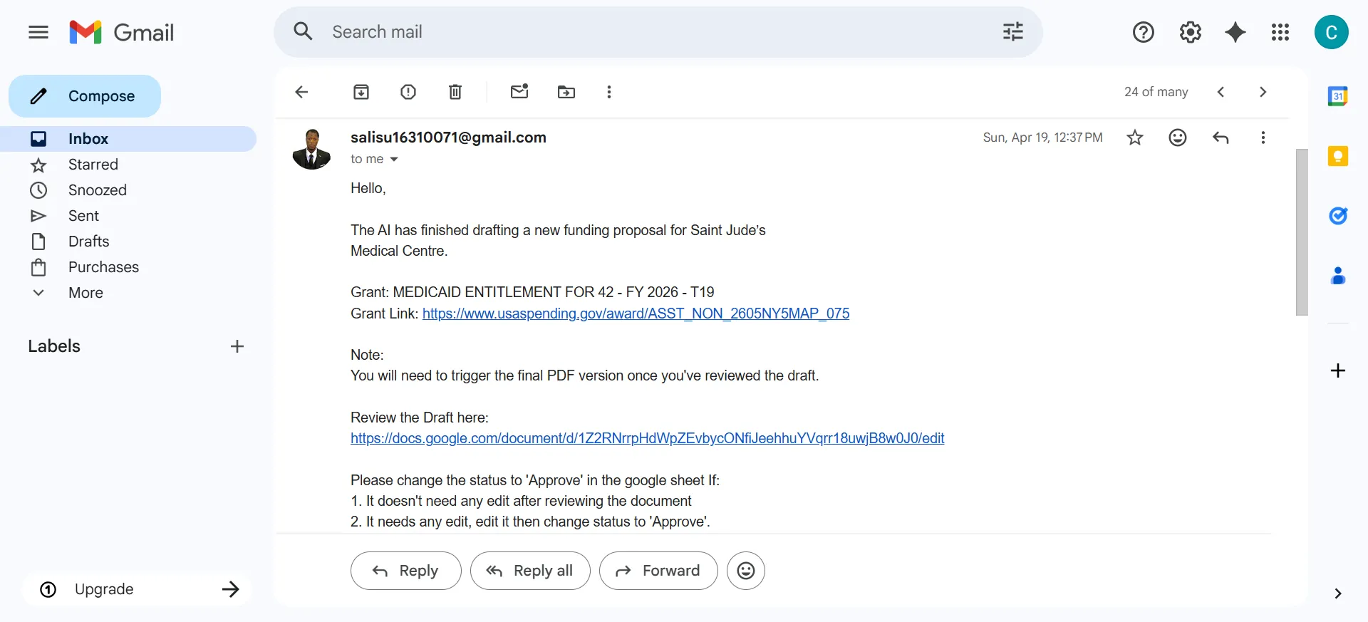 AI-drafted proposal notification