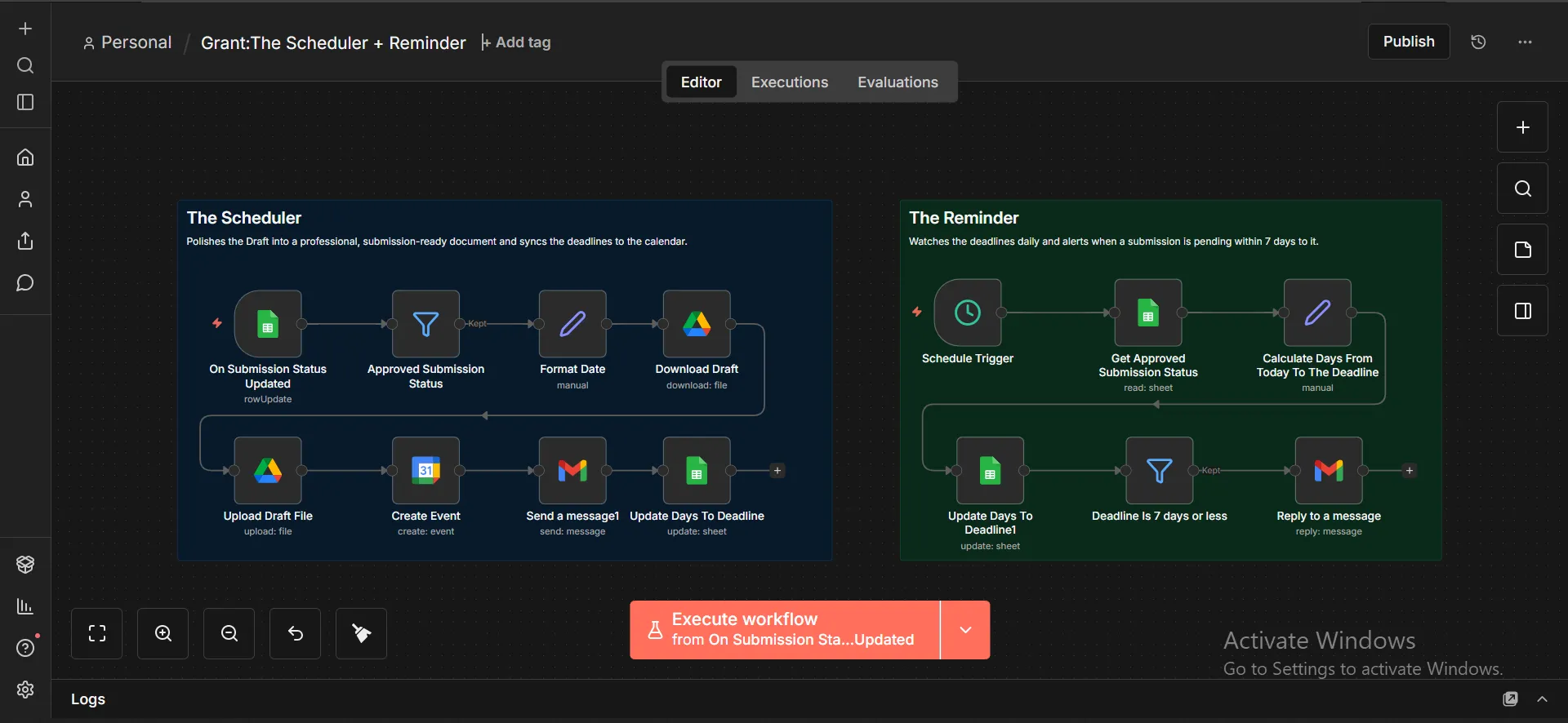 Scheduler + Reminder workflow