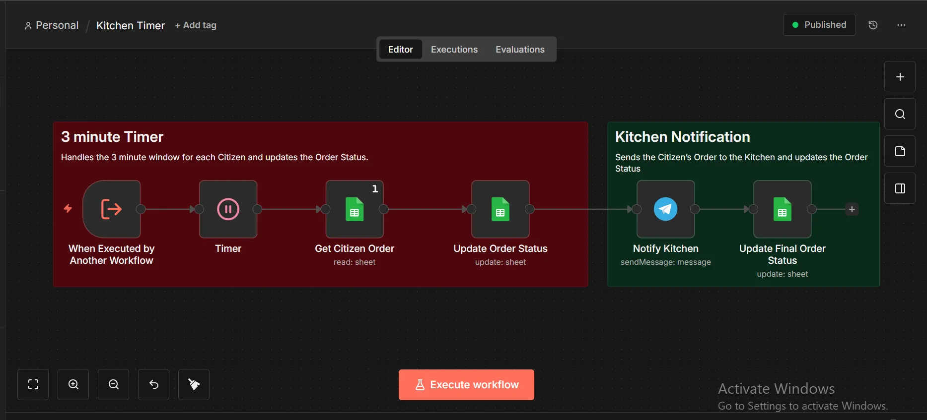 Kitchen Timer workflow