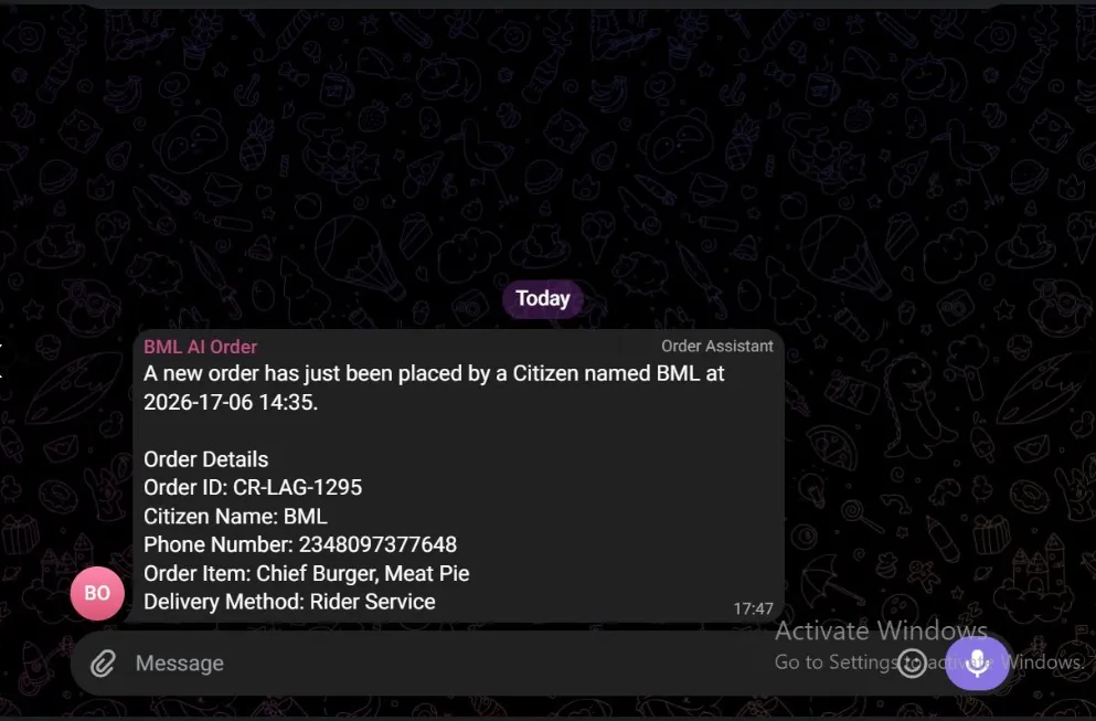 Kitchen Telegram notification