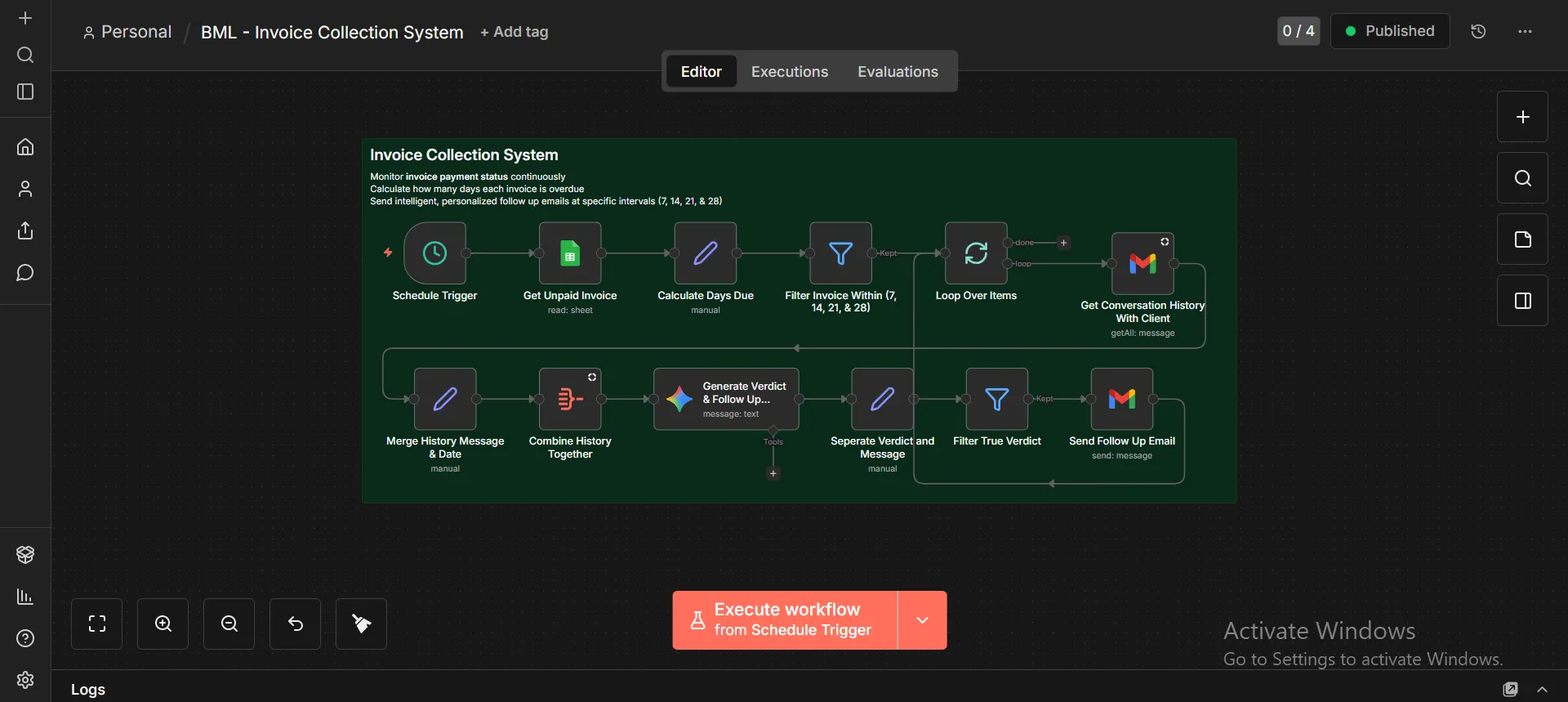 n8n workflow — BML Invoice Collection System