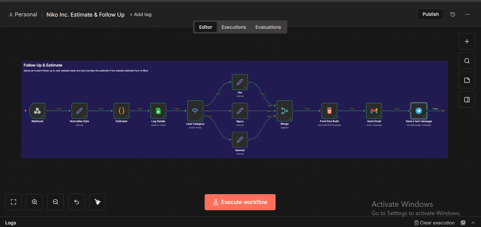 n8n workflow — Estimate & Follow Up