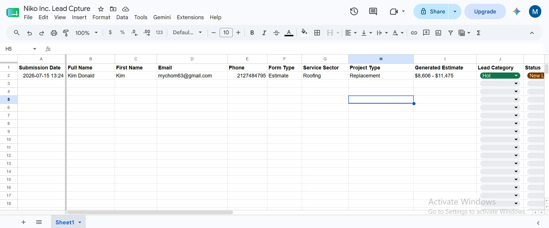 Lead capture sheet