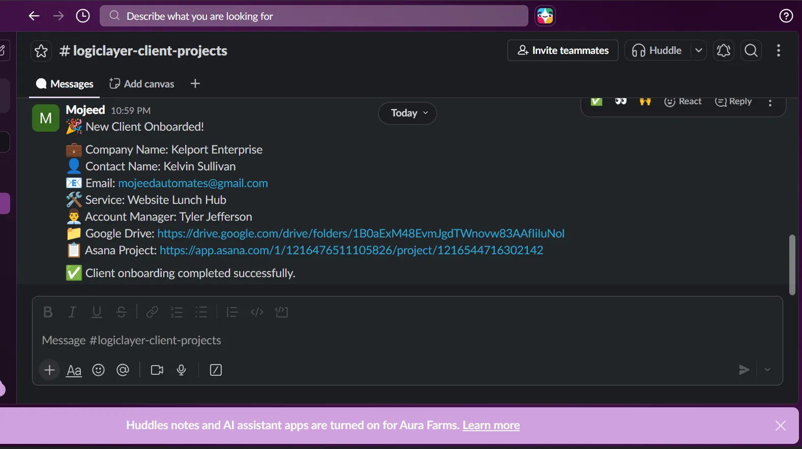 Internal Slack notification