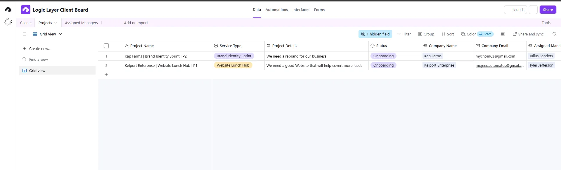 Airtable client & project board
