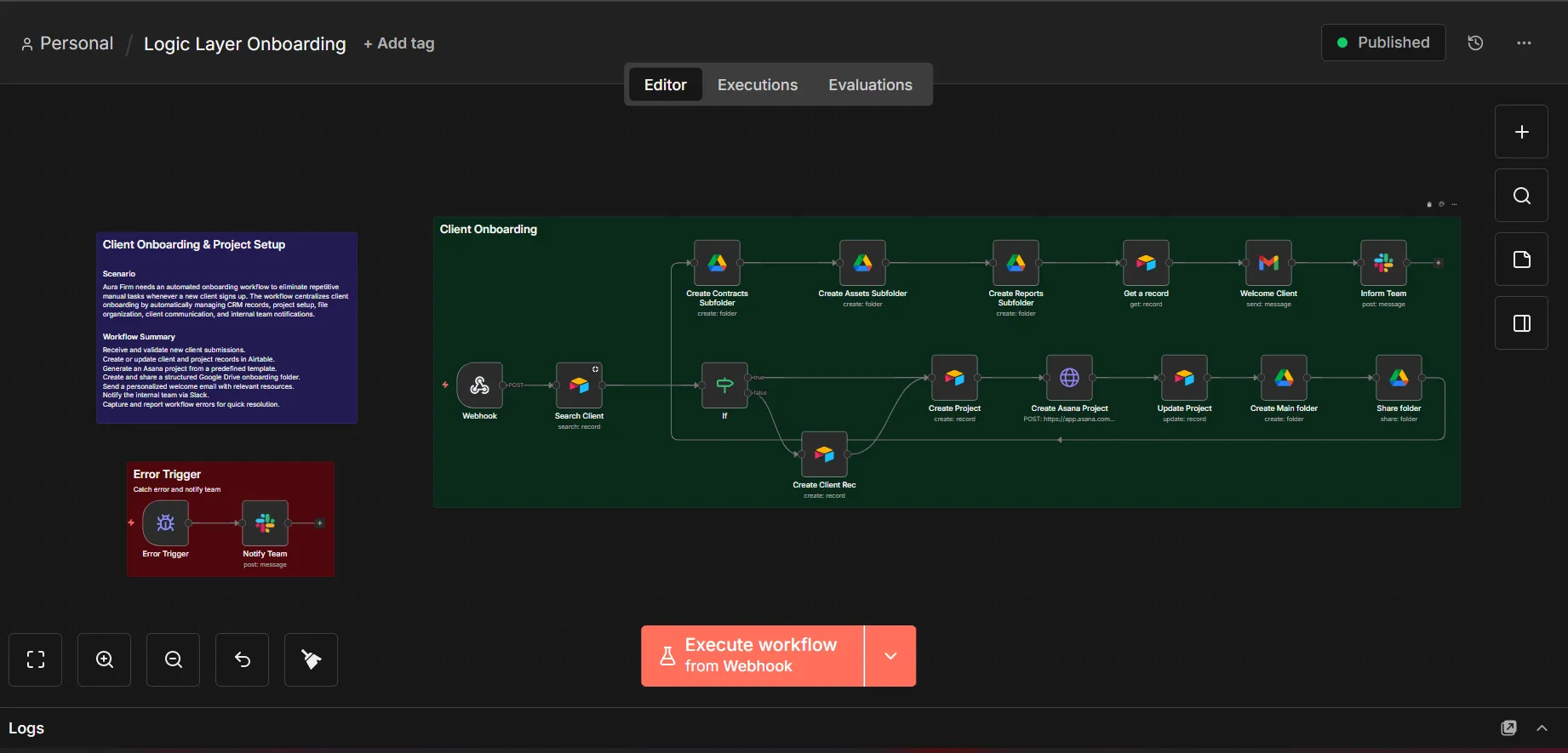 n8n workflow — Logic Layer Onboarding